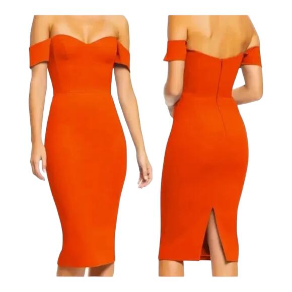 Dress the Population dress Bailey BodyCon mini off shoulder orange L Large - Picture 1 of 8